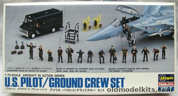 Hasegawa 1/72 U.S. Pilot Ground Crew Set - With Air Force Van / Pilot's Boarding Ladder / Roll-Up Boarding Ladder / Tool Box / Mobile Fire Extinguisher / Helmet / Mask / Bag Pilot and Ground Crew Figures, X72-7 plastic model kit